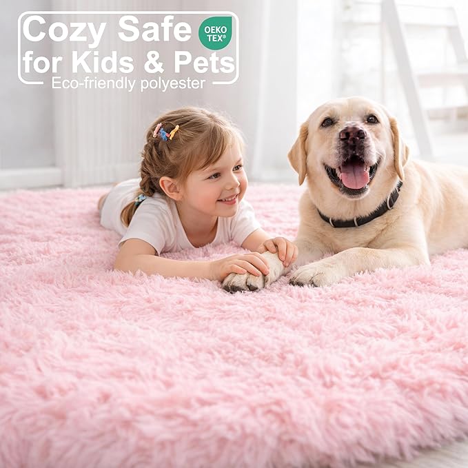 Amdrebio Light Pink Small Cute Round Rug 3Ft for Girls Bedroom, Fluffy Circle Area Rugs for Kids Room Decor Aesthetic, Shag Fuzzy Carpet for Nursery, Preppy Dorm, Classroom, Playroom, Teen, Baby