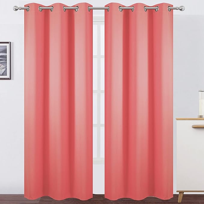 LEMOMO Blackout Curtains 38 x 84 inch/Coral Curtains Set of 2 Panels/Thermal Insulated Room Darkening Bedroom Curtains