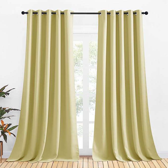 NICETOWN Bedroom Curtains Blackout Drapery Panels, 2 Panels, 70 x 108 inches, Paler Yellow, Three Pass Microfiber Thermal Insulated Solid Ring Top Blackout Window Curtains/Drapes