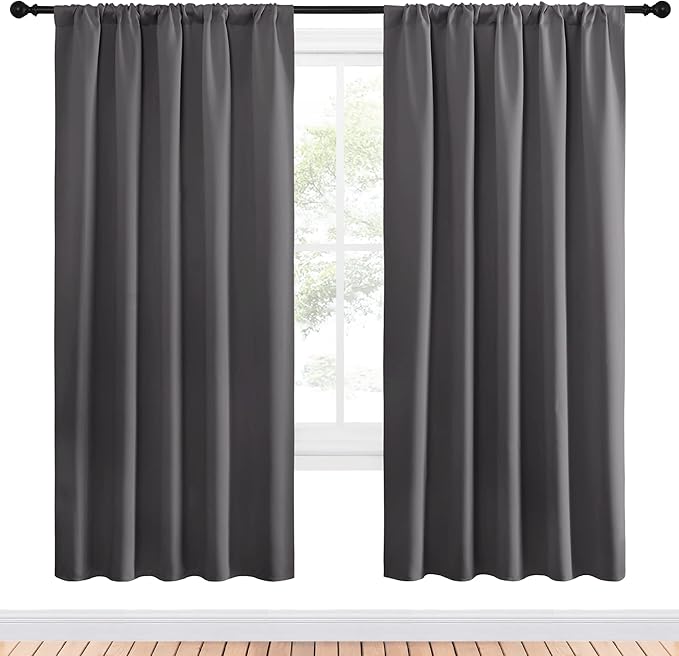 NICETOWN Blackout Curtain Panels for Window - Thermal Insulated Rod Pocket Blackout Drapes/Draperies for Dining Room (2 Panels, W52 x L72 inches, Grey)