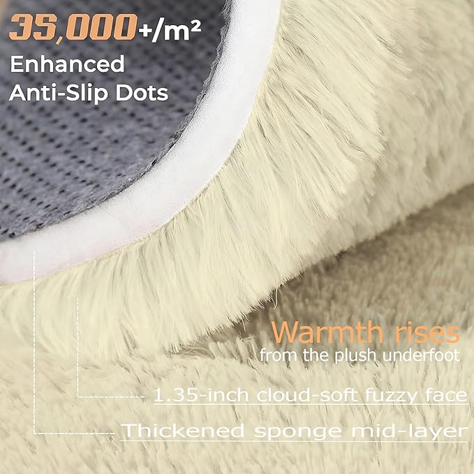 5x7 Area Rug for Living Room: Fluffy Shag Soft Washable Rugs Fuzzy Plush Indoor Carpet for Bedroom Nursery Playroom Dorm Kids Girls Boys Room (Cream White, 5'x7')