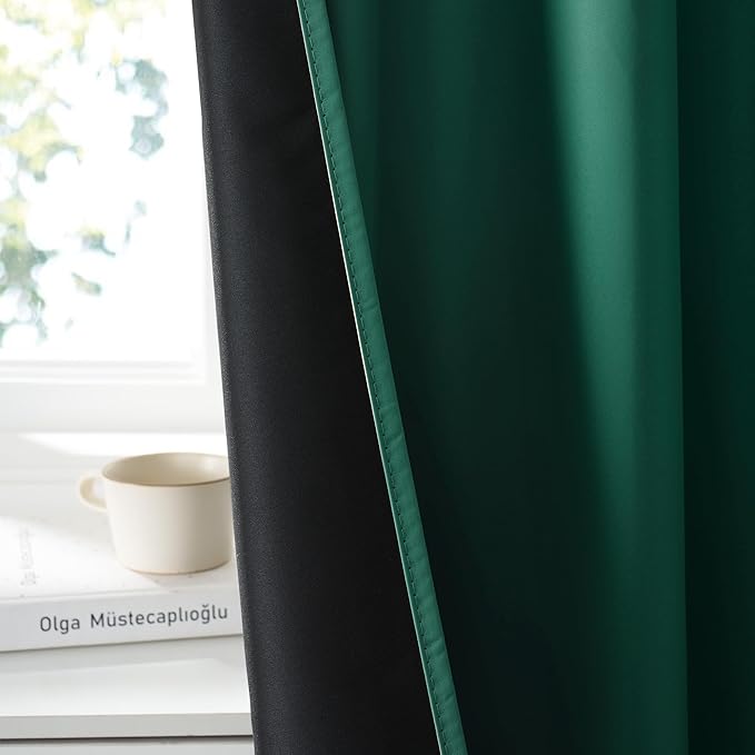 RYB HOME 100% Blackout Short Curtains for Small Window, Thermal Insulated Total Room Darkening Noise Reducing Curtains for Basement Bathroom RV Cars, 29 inches Wide by 30 inches Long, Dark Green