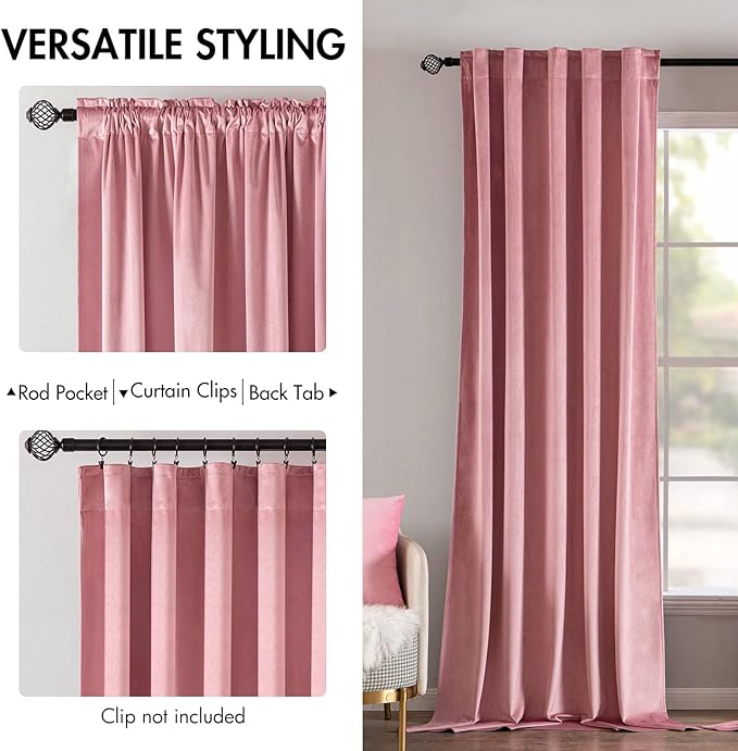 MIULEE Velvet Curtains 96 inches 2 Panels - Luxury Blackout Curtains for Girls Bedroom Nursery Living Room Thermal Insulated Super Soft Window Drapes Rod Pocket & Back Tab, Blush Pink, W52 x L96 inch