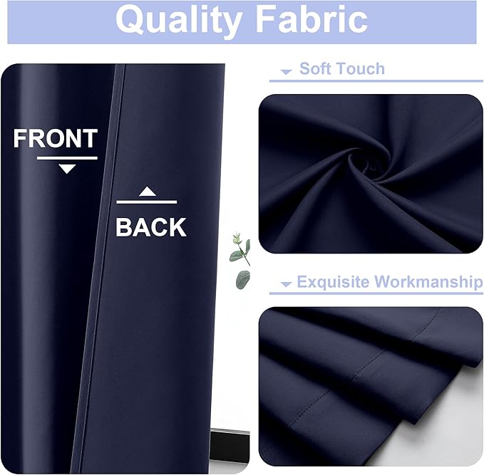 Simplebrand Ava Navy Blue Short Blackout Curtains for Bedroom 45 Inches Long 2 Panels Set, Solid Thermal Insulated, Energy Saving Window Treatment Curtains Blackout Drapes, W40 x L45 Inch, Navy Blue
