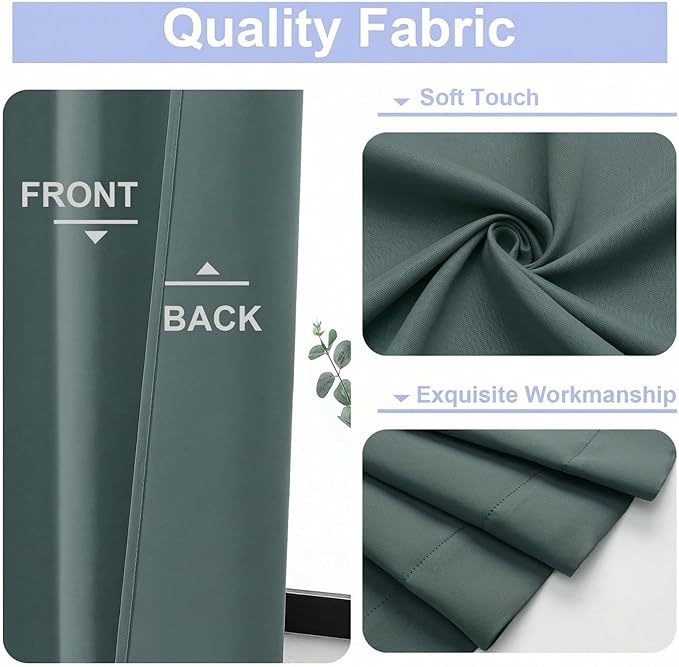 Simplebrand Ava Dark Green Blackout Curtains for Bedroom 72 Inch Length 2 Panels Set, Privacy Thermal Insulated Rod Pocket Door Window Curtains for Patio French Door Front Door, W40 x L72 Inch