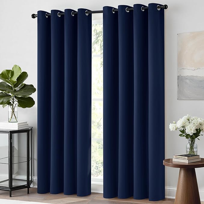 Yakamok Blackout Curtains with Grommet Thermal Insulated Room Darkening Window Drapes for Dedroom, Navy Blue Color, Set of 2, W52 x L72