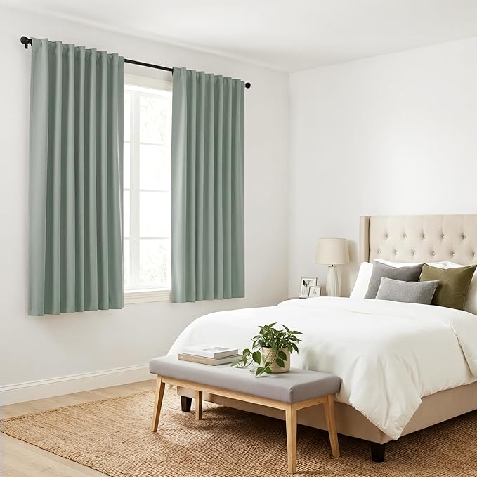 Pony Dance Short Black Out Curtain Panels for Basement, Small Drapes for Bathroom, Thermal Insulated Tiers for Basement, 34x45 inch, 2 Window Curtain Panels, Sage Green