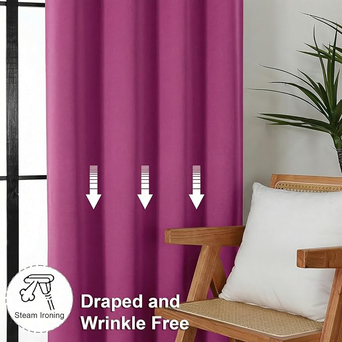 Simplebrand Ava Hot Pink Short 36 Inches Blackout Curtain 2 Panels Set, Half Window Rod Pocket Privacy Curtain Tiers for Kitchen, Curtains Blackout for Bathroom Shades, W40 x L36 Inch, Hot Pink