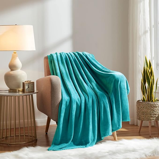 KMUSET Fleece Blanket Twin Size Teal Lightweight Super Soft Cozy Luxury Bed Blanket Microfiber