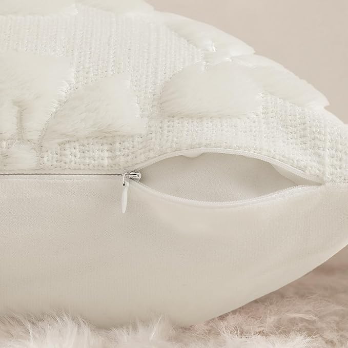 decorUhome Cream White Bow Pillow Covers Set of 2 Coquette Aesthetic Cute Preppy Plush Faux Pillowcases for Girly Bedroom or Couch 20x20 Inch