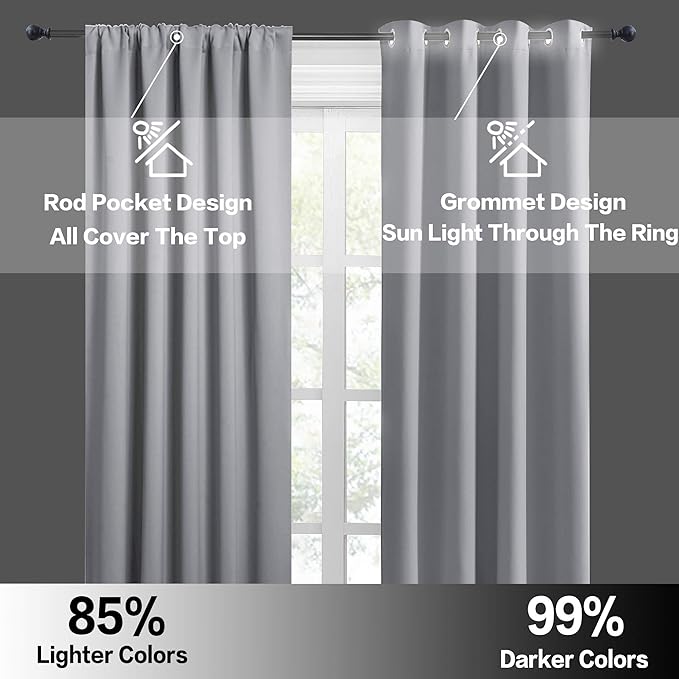 RYB HOME Short Blackout Curtains for Bedroom, Room Darkening Insulated Summer Heat Light UV Blocking Energy Saving Drapes for Nursery, Width 42 by Length 48, Silver Grey, Set of 2