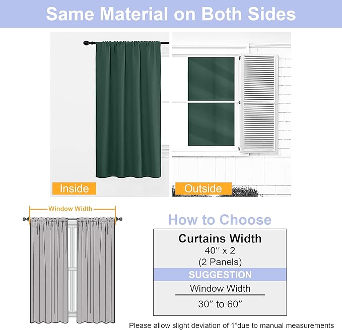 Simplebrand Ava Ever Green Blackout Curtains for Bedroom, 72 Inch Length, 2 Panels Set, Thermal Insulated, Rod Pocket, Window Curtains for Patio, French Door, W40 x L72 Inch