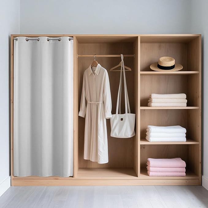 Joydeco Blackout Door Curtain for Doorway Privacy 80 Inches Long, Grommet Closet Curtain for Open Closet, Room Divider for Bedroom Living Room (Greyish White, 32Wx80L, 1 Panel)