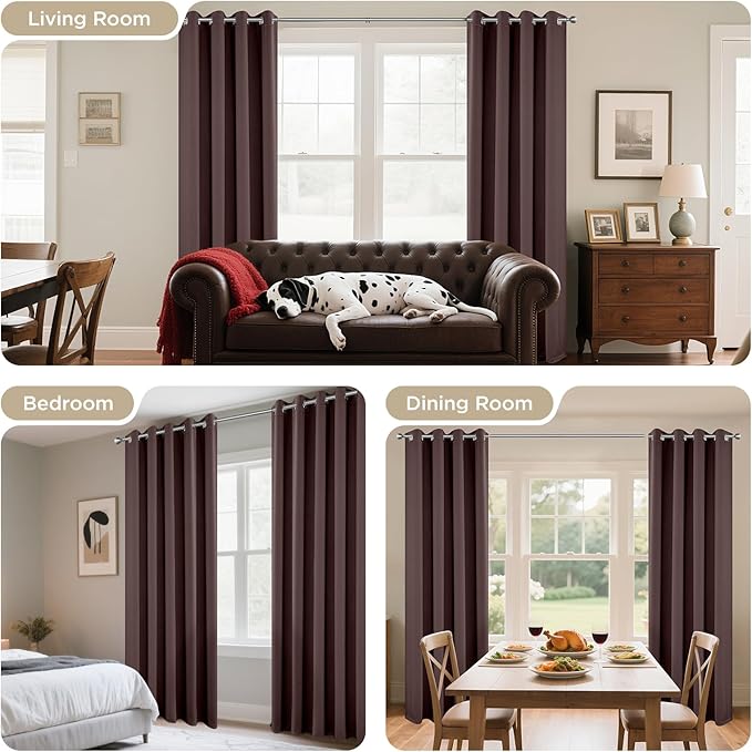 Joydeco Blackout Curtains 72 inches Long 2 Panels Set, Thermal Insulated Long Curtains & Drapes 2 Burg, Room Darkening Grommet Drapes for Bedroom Living Room Windows (W42 x L72 Inch, Chocolate)