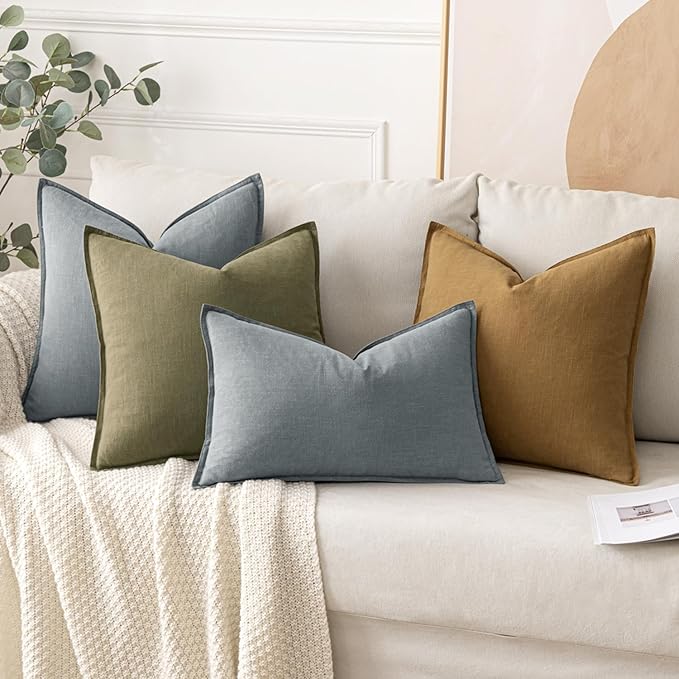 MIULEE Decorative Linen Euro Sham Pillow Covers 24x24 Gray Boho Farmhouse Neutral Couch Throw Pillows for Bed Pack of 2 Accent Modern Pillowcase Sofa Livingroom Home Decor