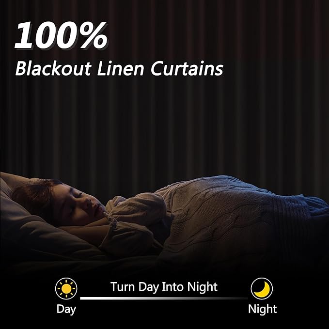 Guken Cream 100% Blackout Curtains 144 Inch Length 2 Panels Set for Living Room Bedroom Back Tab Thermal Insulated Black Out Linen Drapes Room Darkening Window Curtains