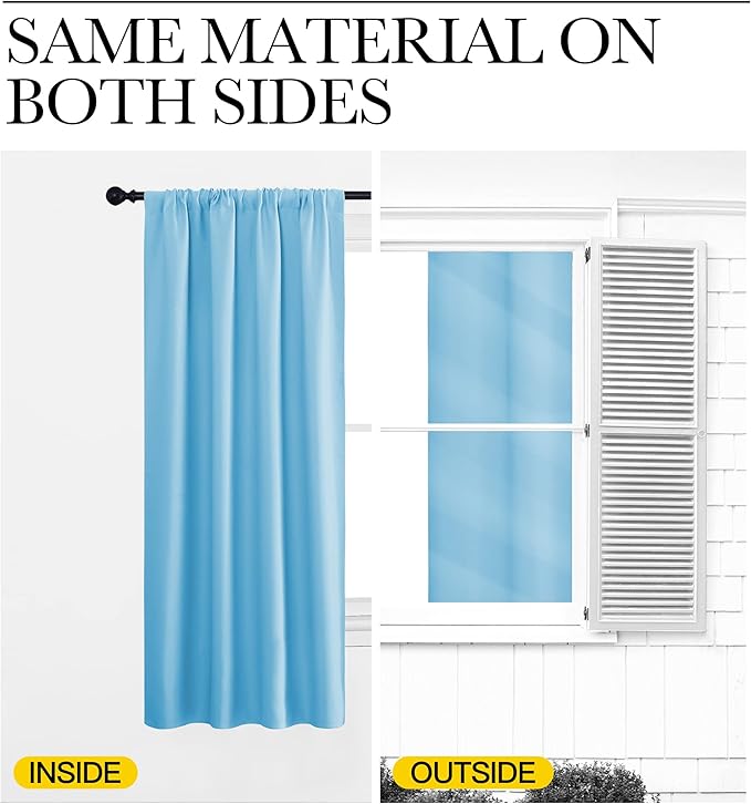 NICETOWN 2 Panels Blackout Curtains, Rod Pocket Thermal Insulated Drapes 84 inches Long, Easy-Care Modern Home Decoration Sunshades for Guest Room, Living Room, Office, 62 x 84 Inch, Blue