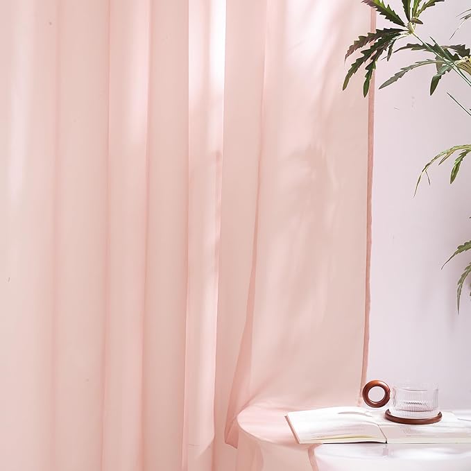 NICETOWN Light Pink Sheer Curtains for Girls Room 84 inch Length, Grommet Casual Voile Sheer with Light Filtering Window Treatments for Nursery Room, 2 Panels, W54 x L84