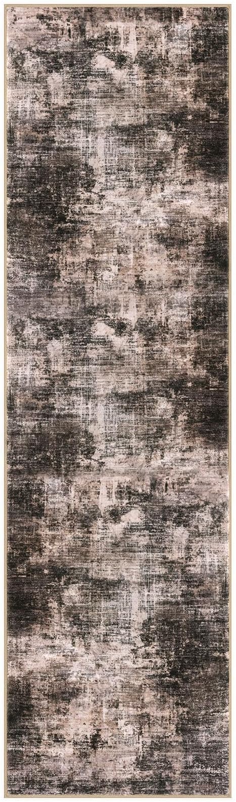 IOHOUZE Abstract Runner Rug 2x7 Ft Washable Runners for Hallways, Non Slip Kitchen Runner Printed Faux Wool Entryway Runners Indoor, Modern Abstract Floor Carpet for Hall Kitchen Bedroom, Brown/Rust