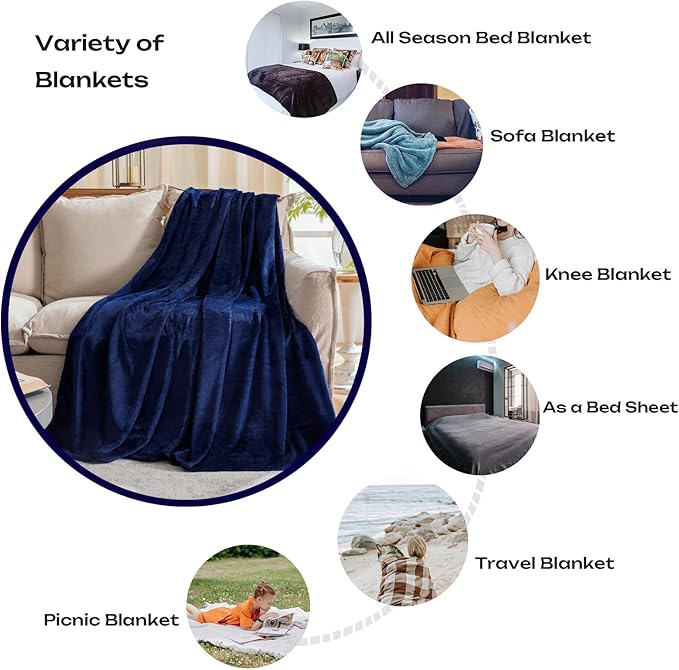 JIAHANNHA Navy Blue Throw Blanket Twin Size 60 by 80 Inches Flannel Fleece Blanket for Couch Sofa Bed 280GSM,Super Soft Cozy and Luxury Bed Blanket for All Season
