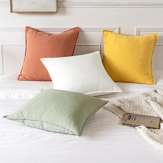 MIULEE Decorative Linen Euro Sham Pillow Covers 24x24 Coral Boho Farmhouse Neutral Spring Couch Throw Pillows for Bed Pack of 2 Accent Modern Pillowcase Summer Sofa Livingroom Home Decor
