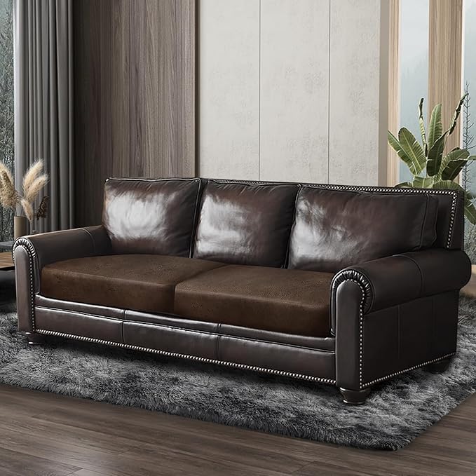 Leather Look Couch Cushion Covers Sofa Seat Slipcovers Sets Couches Furniture Protector for Sectional Armchair Loveseat Pets Kids Stretch Spandex Fabric (2 Cushion Sofa, Brown)