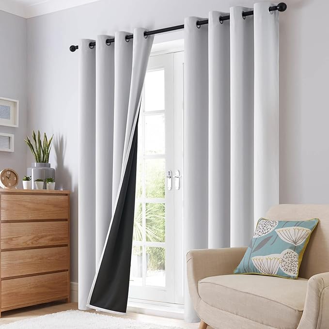 SimpleHome 100% Blackout Curtains for Bedroom,Thermal Insulated Grommet Window Drapes Room Darkening White Curtains for Living Room with Black Back,42 x 84 Inch,2 Panels