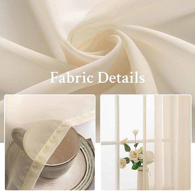 MIULEE 2 Panels Solid Color Sheer Window Curtains Elegant Window Voile Panels/Drapes/Treatment for Bedroom Living Room (54X108 Inches Cream)