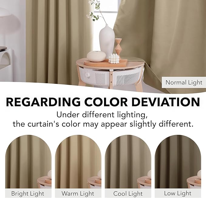 Deconovo Blackout Curtains for Kitchen Window Back Tab and Rod Pocket Curtains Room Darkening Curtains 52Wx45L Inch Khaki 2 Panels