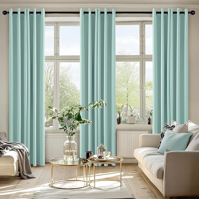 MIULEE Aqua Blackout Curtains for Bedroom Living Room 84 Inches Long 2 Panels, Thermal Insulated Room Darkening Drapes Solid Grommet Noise Reduction Light Blocking Window Treatments 40x84 Inch