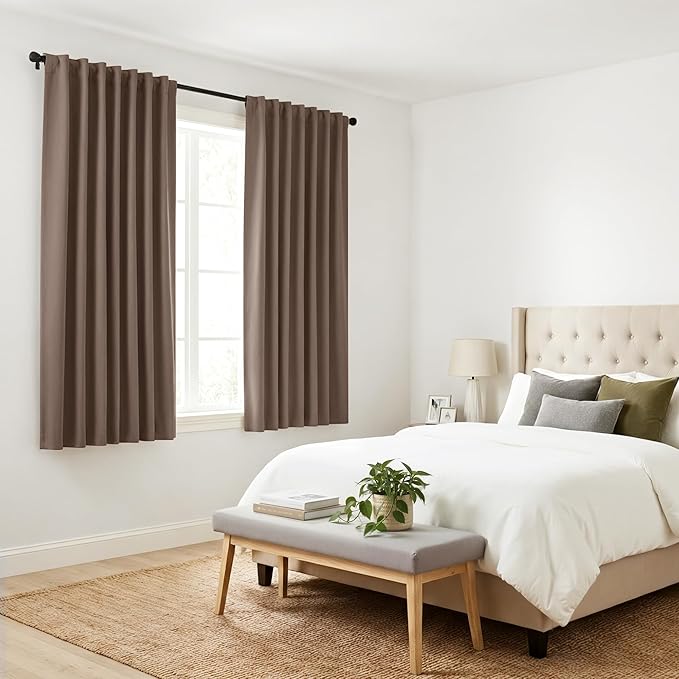 PONY DANCE Blackout Window Drapes - 42 by 72-inch, Mocha Curtain Draperies Light Block Thermal Insulated Curtain Panels Back Tab/Rod Pocket Light Blocking Energy Saving for Bedroom, 2 PCs