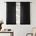 Black Linen Curtains 45 inches Long for Bedroom Back Tab Light Filtering Privacy Semi Sheer Black Curtains Living Room Boho Rustic Farmhouse Cotton Textured Gauze Curtain 2 Panel Set