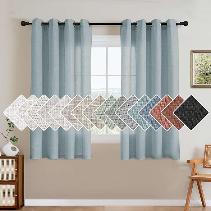 H.VERSAILTEX Living Room Linen Curtains - Semi Sheer, Nickel Grommet, Energy Saving, Light Filtering Window Treatments - Cloud Blue, 2 Panels, 52 x 54 Inch