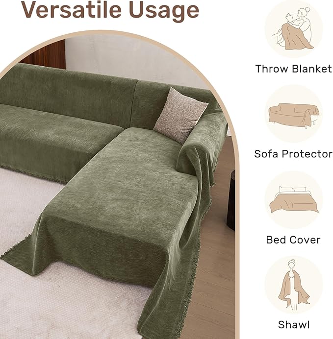Sectional Couch Covers, 2 Pieces Washable L Shaped Couch Covers Sofa Blanket for Dogs Pet Friendly Sectional Sofa Slipcovers Furniture Covers,71"x 110"+ 71"x 118",(X-Large,Green)