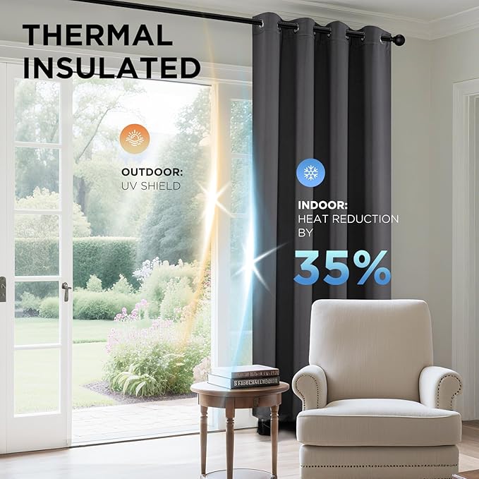 Joydeco Blackout Curtains 72 Inch Length, Grey 52 ×72 Curtains for Bedroom, Thermal Insulated Long Curtains & Drapes 2 Burg, Room Darkening Grommet Drapes for Living Room Window, 2 Panels Set