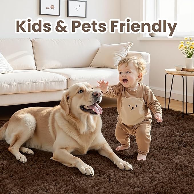 5x7 Area Rugs for Living Room Rug: Soft Fluffy Shag Brown Rugs for Bedroom, Non-Slip Large Fuzzy Plush Rug Indoor Floor Carpet for Nursery Kids Boys Girls Room, Dorms, Playroom, Modern Home Decor