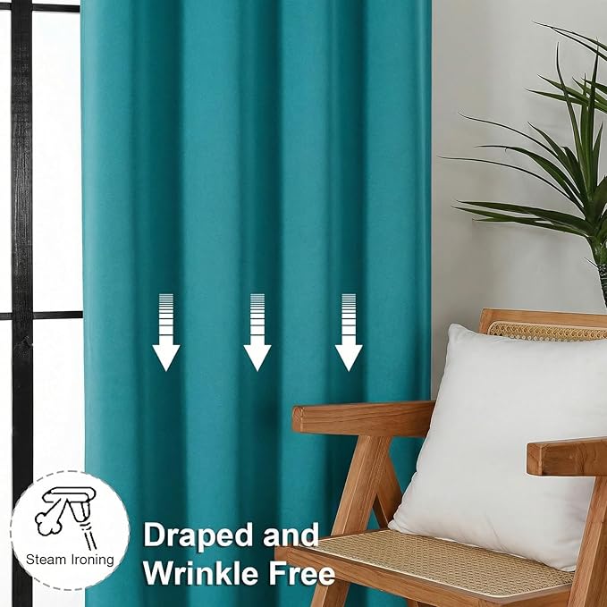 Simplebrand Ava Teal Short Blackout Curtains for Bedroom 54 Inches Long 2 Panels Set, Solid Thermal Insulated, Energy Saving Window Treatment Curtains Blackout Drapes, W40 x L54 Inch