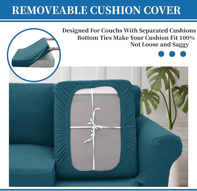 XINEAGE New 4 Pieces Couch Covers for 3 Cushion Couch Super Stretch Thick Soft Sofa Cover Anti Slip Sofa Slipcover Dogs Cats Furniture Protector (Peacock Blue, 71"-91")