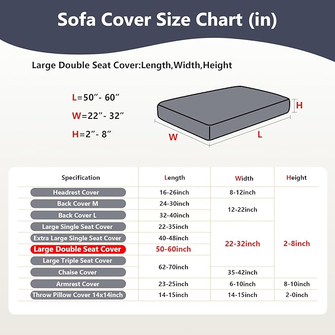 Couch Cushion Covers for Sofa Couch Covers Wear-Resistant Universal Sofa Cover Washable Stretch for Sectional Slipcovers (Texture-Sea Blue,Large Double Seat Cover)