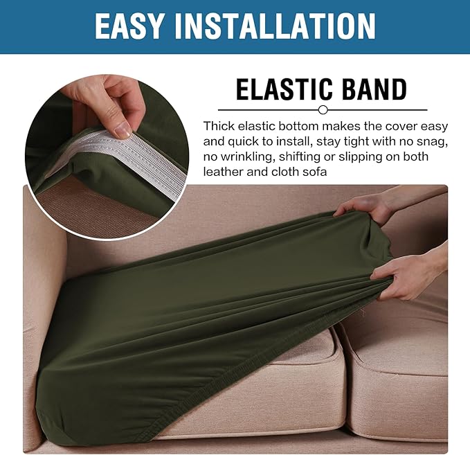 H.VERSAILTEX Velvet Stretch Couch Cushion Cover Plush Cushion Slipcover for Chair Loveseat Sofa Cushion Furniture Protector Seat Cushion Sofa Cover (2 Piece Large Sofa Cushion Covers, Olive)