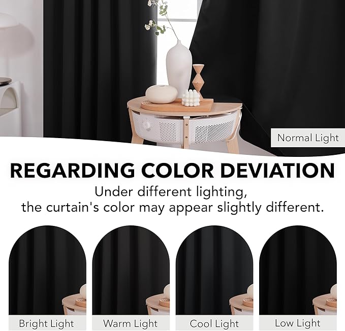 Deconovo Blackout Curtains 84 Inches Long, Black Blackout Curtains for Bedroom - 2 Panels, 52x84 Inch, Room Darkening Curtains for Living Room, Back Tab and Rod Pocket Black Curtains