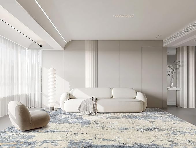 UERMEI 9x12 Area Rug Living Room Rugs - Washable Neutral Modern Abstract Soft Thin Rug Indoor Floor No Slip Rug Carpet for Bedroom Under Dining Table Home Office Decor - Blue/Light Brown