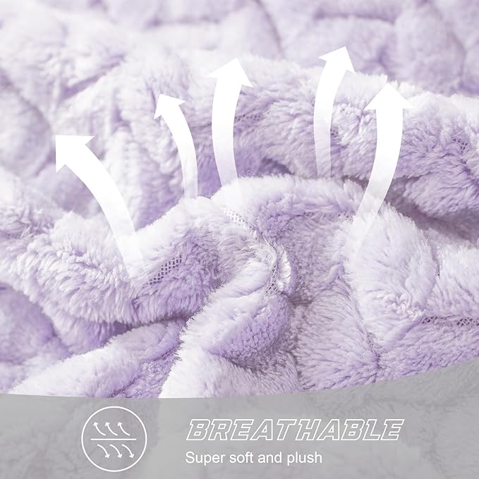 Exclusivo Mezcla Fleece Queen Size Blanket for Bed, 90x90 Inches Soft Cozy Jacquard Flannel Blankets, Lightweight Fuzzy Plush Warm for Women, Lilac Purple