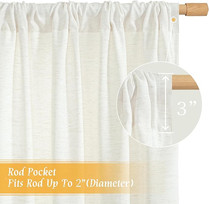 LAMIT Natural Ivory Linen Curtains 45 Inches Long for Bedroom, Soft Faux Linen Textured Light Filtering Panels Rod Pocket Neutral Drapes for Kitchen/Window/Loft Room, 42 x 45 Inch, 2 Panels