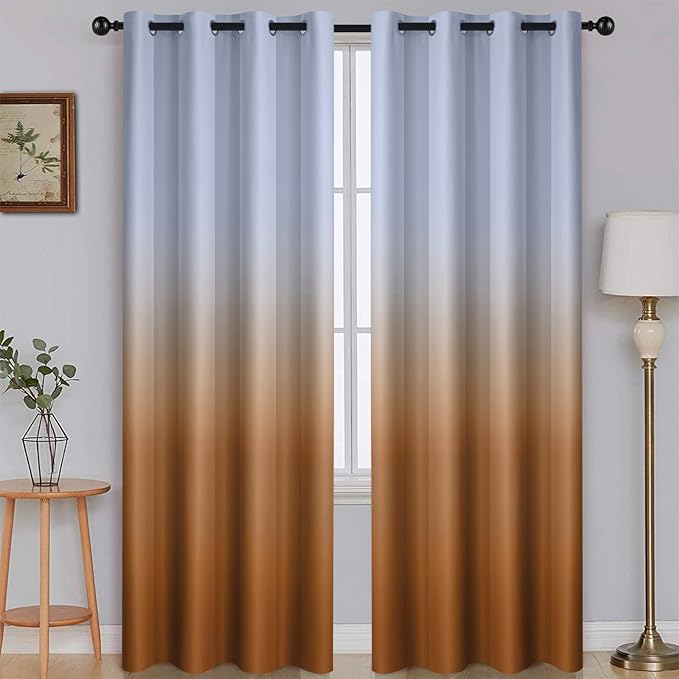 SimpleHome Ombre Room Darkening Curtains for Bedroom, Light Blocking Gradient Grey White to Burnt Orange Thermal Insulated Grommet Window Curtains/Drapes for Living Room,2 Panels, 52x84 inches Length