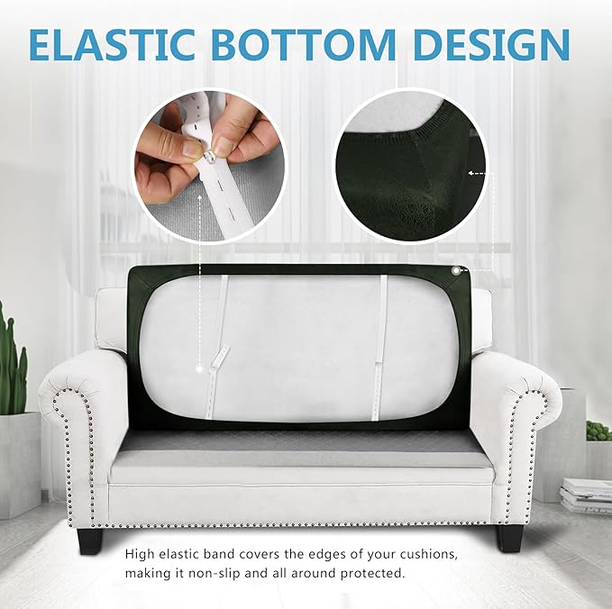 Leather Look Couch Cushion Covers Sofa Seat Slipcovers Sets Couches Furniture Protector for Sectional Armchair Loveseat Pets Kids Stretch Spandex Fabric (1 Cushion Loveseat, Army Green)