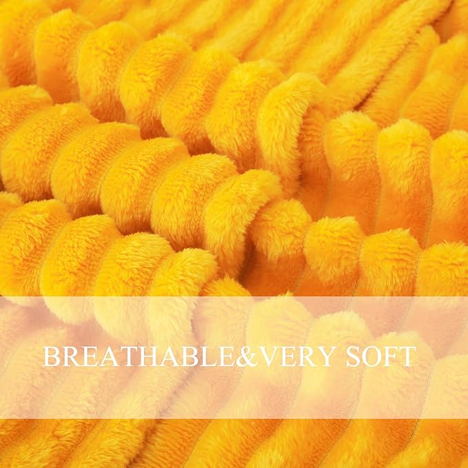 Yellow Fleece Throw Blanket 50”×60” for Couch Sofa Bed,Super Soft Cozy Plush Microfiber Flannel Blanket with 3D Stripes Lightweight for Adults,Woman,Girls,Gold
