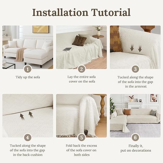 HOMERILLA Sectional Couch Covers for Sectional Sofa L Shaped Sofa Cover Blanket 2 Pieces L Shape Furniture Protector for Pets Dogs (Ivory, XX-Large)