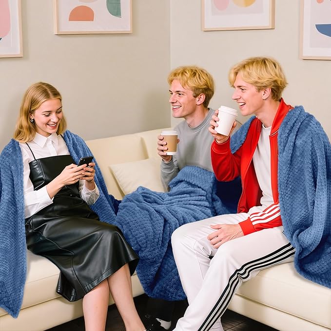 4 Pack Fleece Throw Blankets 50x60 Inches – 270 GSM Ultra Soft Flannel, Oeko-TEX Standard 100 Certified, Lightweight 3D Waffle Texture, No Shedding/Pilling, for Bed, Couch, Sofa, All Season (Blue)