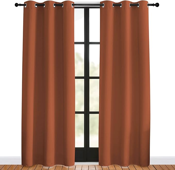 NICETOWN Blackout Draperies Curtains for Girls Room, Burnt Orange, 1 Pair, 42 x 80 inches, Nursery Essential Thermal Insulated Grommet Top Blackout Panels
